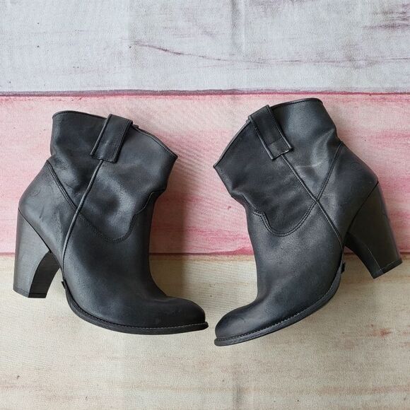 Bronx Shoes - Bronx Black Leather Western Heeled Ankle Boots Women's‎ 39EU/8US